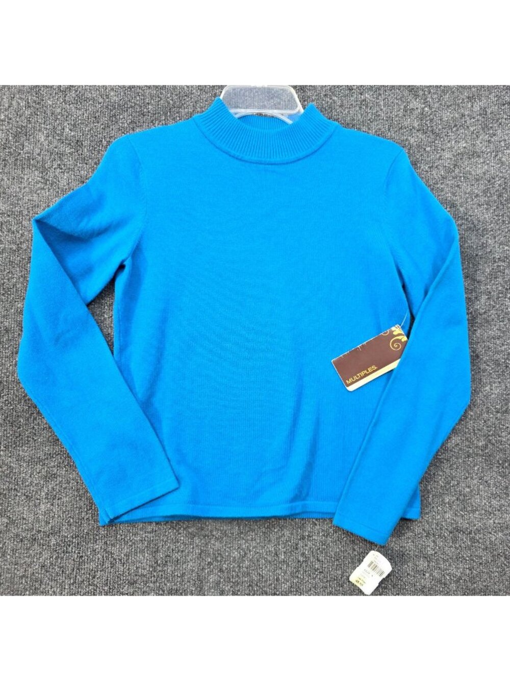 Multiples Mock Neck Sweater S Blue Cotton Blend Preppy Minimalist Old Money